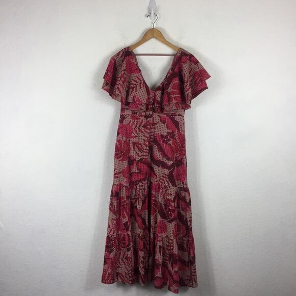 NWT Johanne Ortiz X H&M Maxi Dress XS Floral Eyelet Embroidered Ruffle Pink - Picture 3 of 16